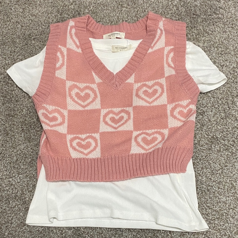 Charming Pink and White Heart Sweater Vest for Kids